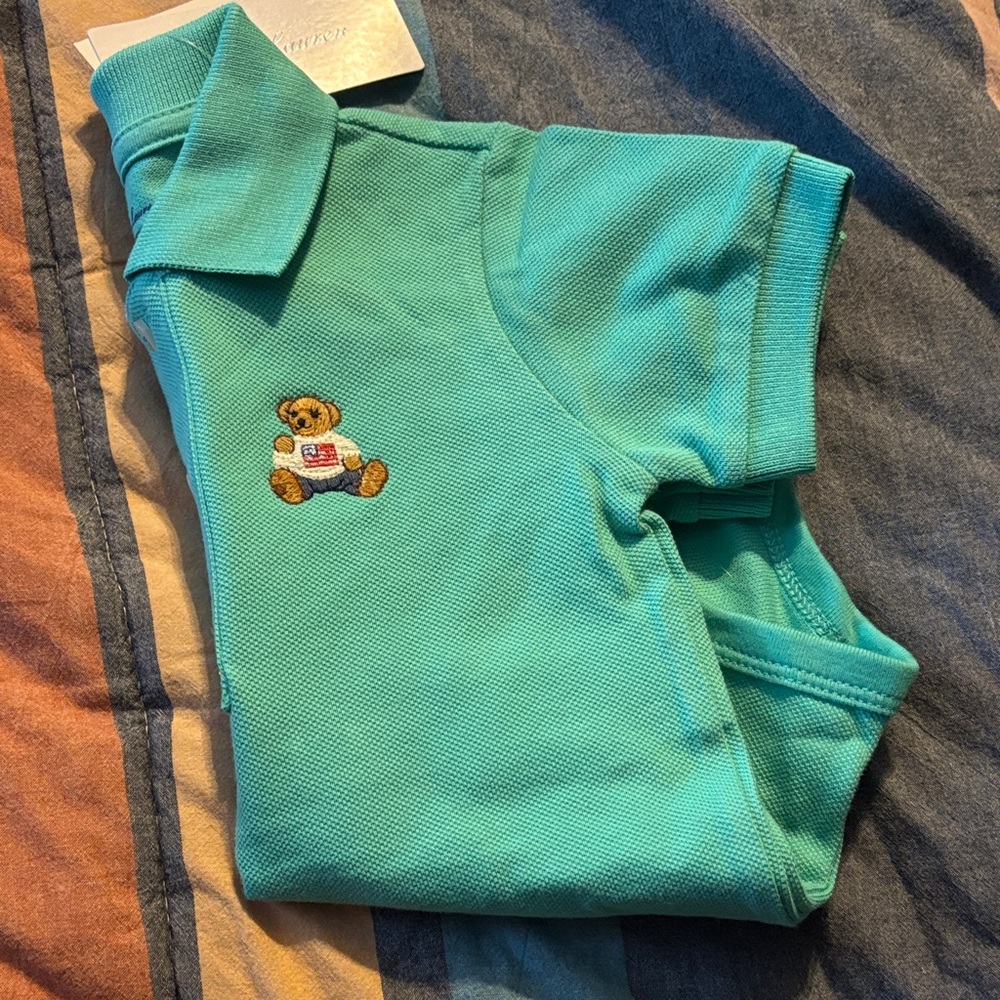 Ralph Lauren Toddler Polo Bodysuit Teal Green with Bear Embroidery - Picture 5 of 5